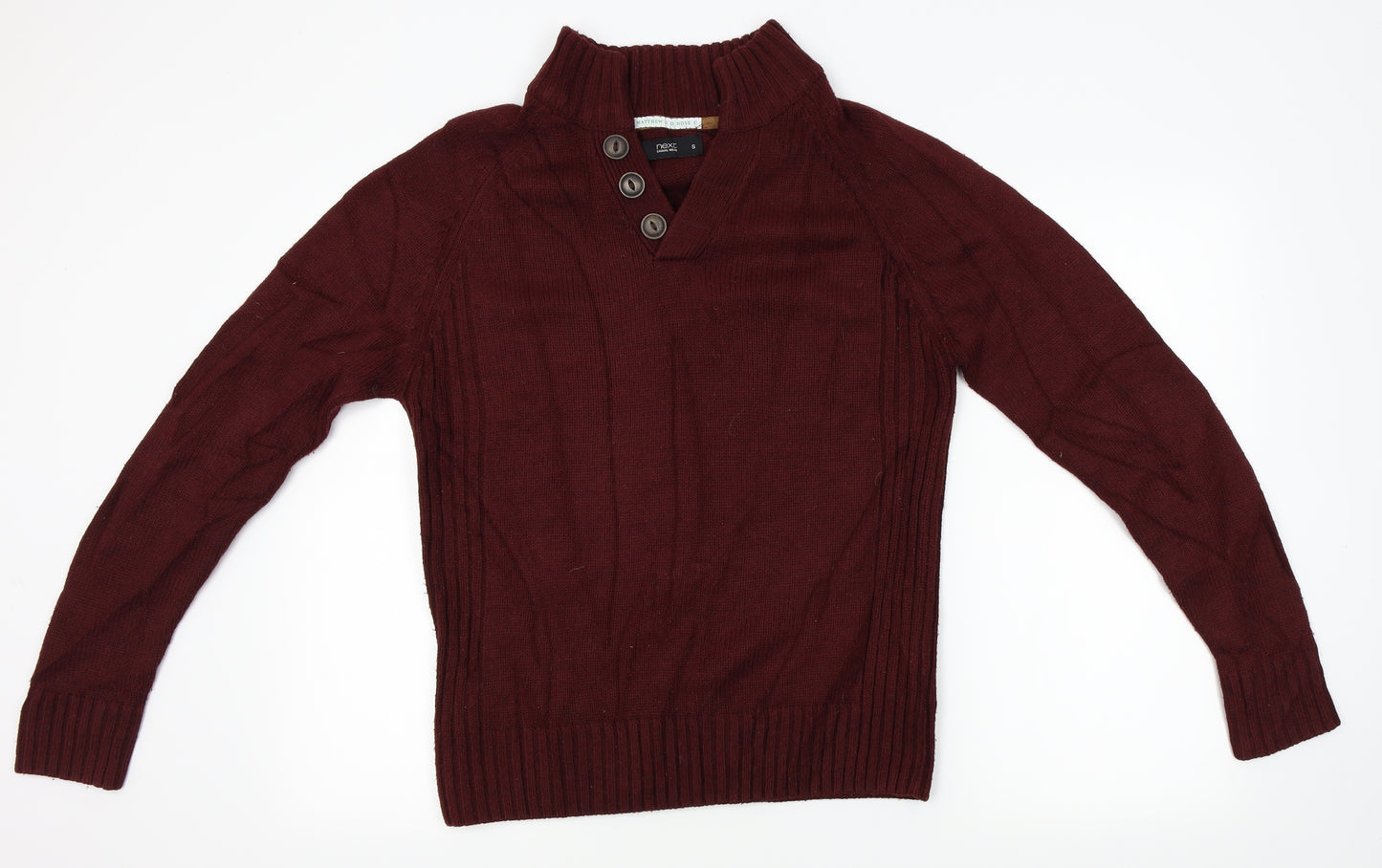 NEXT Mens Red  Knit Henley Jumper Size S