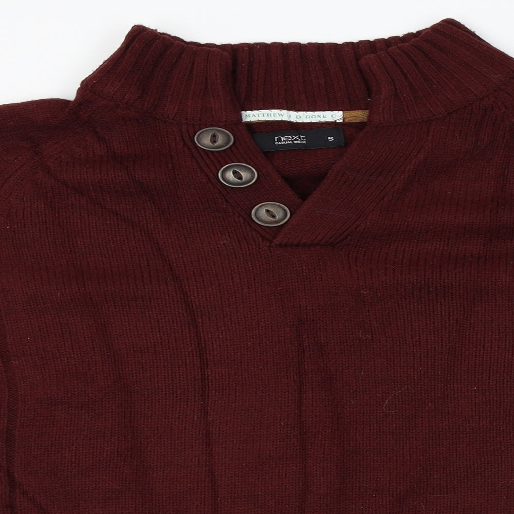 NEXT Mens Red  Knit Henley Jumper Size S