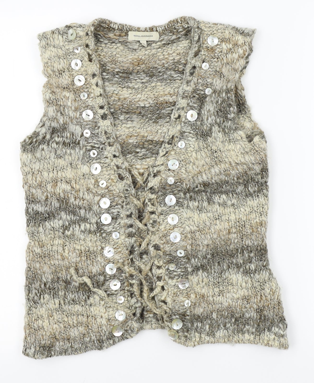 Rocha John Rocha Womens Beige  Knit Vest Jumper Size 12