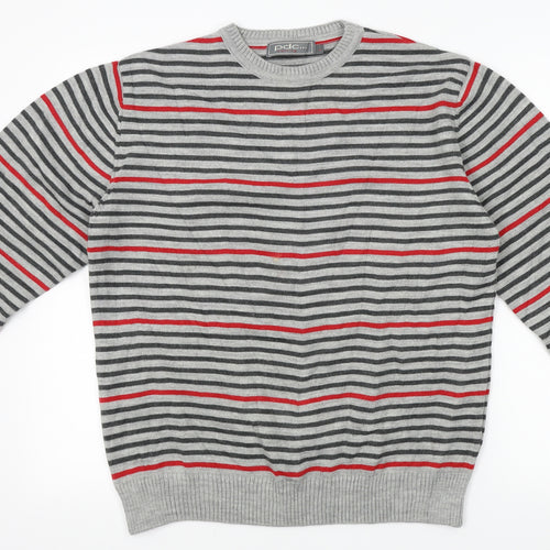 pdc clothing Mens Grey Striped Knit Pullover Jumper Size L