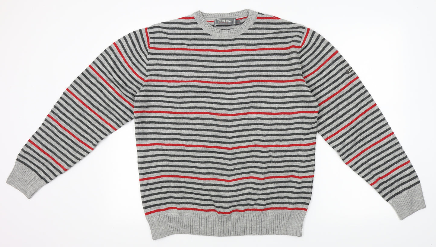 pdc clothing Mens Grey Striped Knit Pullover Jumper Size L