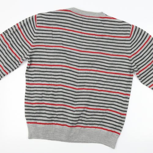 pdc clothing Mens Grey Striped Knit Pullover Jumper Size L