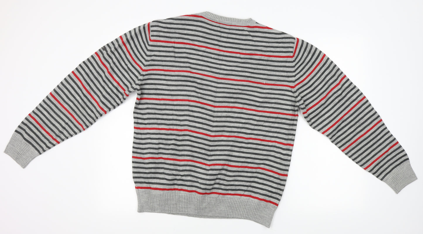 pdc clothing Mens Grey Striped Knit Pullover Jumper Size L