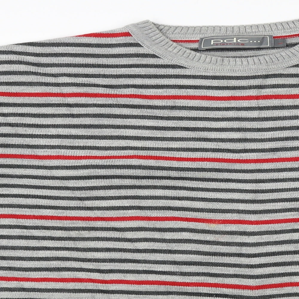 pdc clothing Mens Grey Striped Knit Pullover Jumper Size L