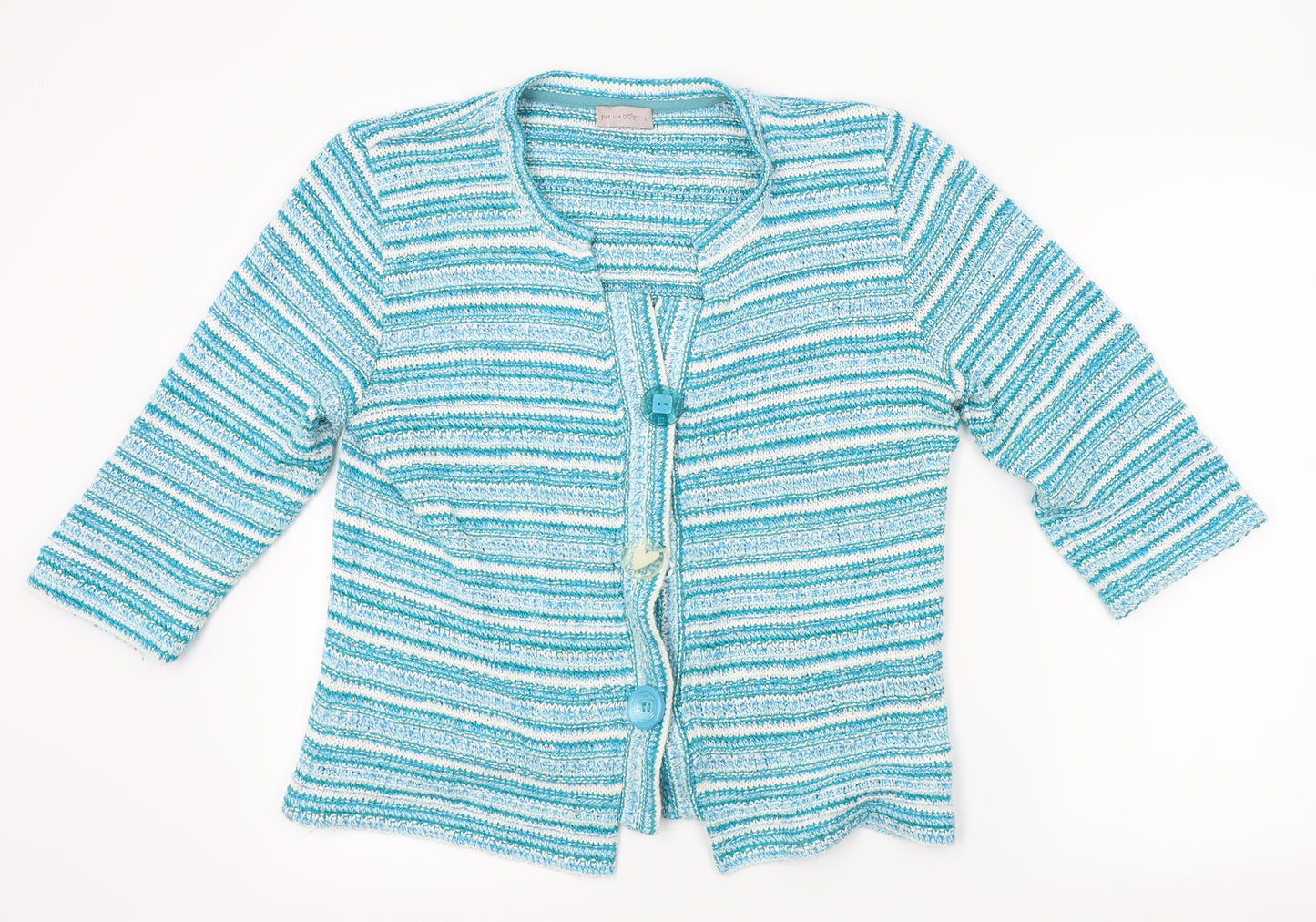Per Una Womens Blue Striped Knit Cardigan Jumper Size L