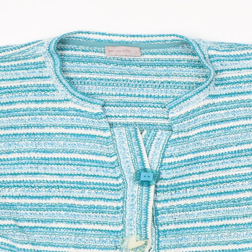 Per Una Womens Blue Striped Knit Cardigan Jumper Size L
