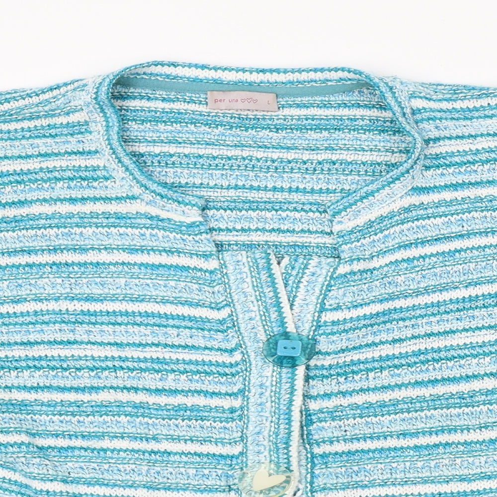 Per Una Womens Blue Striped Knit Cardigan Jumper Size L