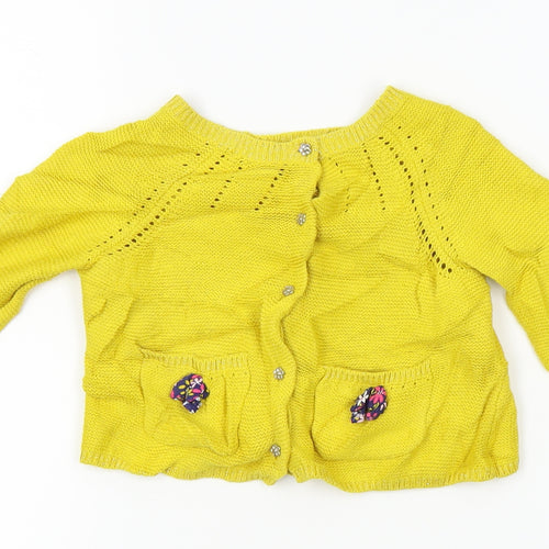 Sergent Major Girls Yellow Floral Knit Cardigan Jumper Size 6-9 Months