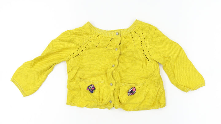 Sergent Major Girls Yellow Floral Knit Cardigan Jumper Size 6-9 Months