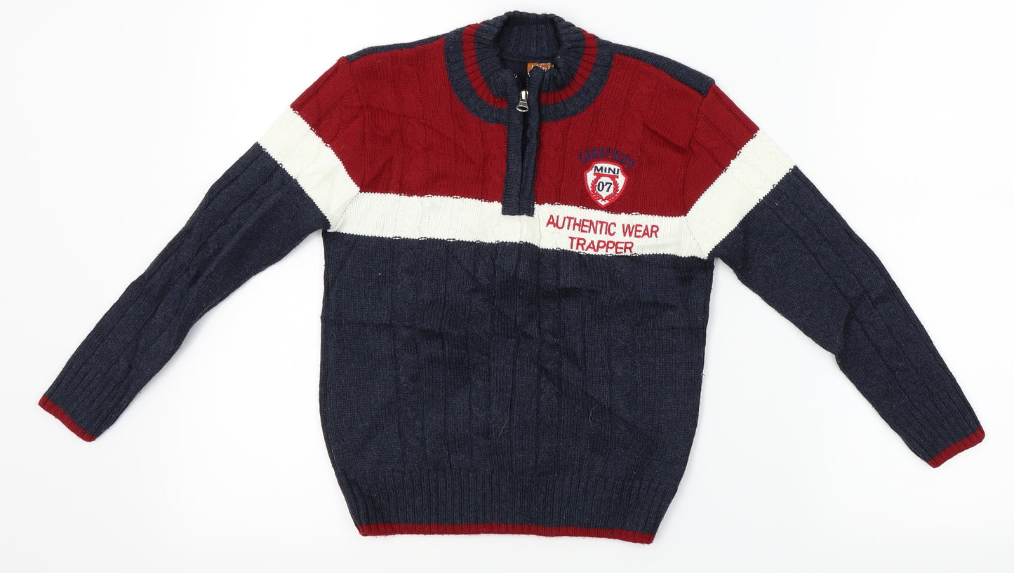 mini kids Boys Blue Striped Knit Pullover Jumper Size 7-8 Years