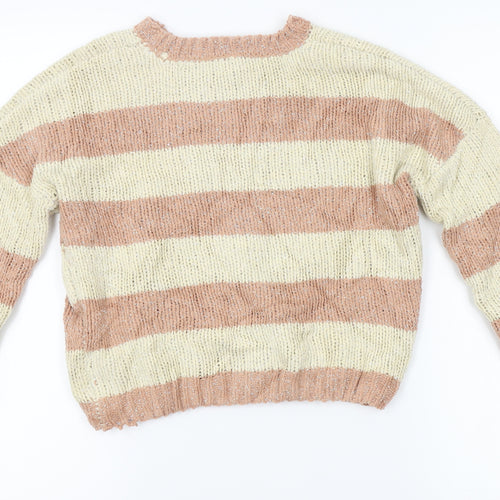 Primark Girls Beige Striped Knit Pullover Jumper Size 7-8 Years