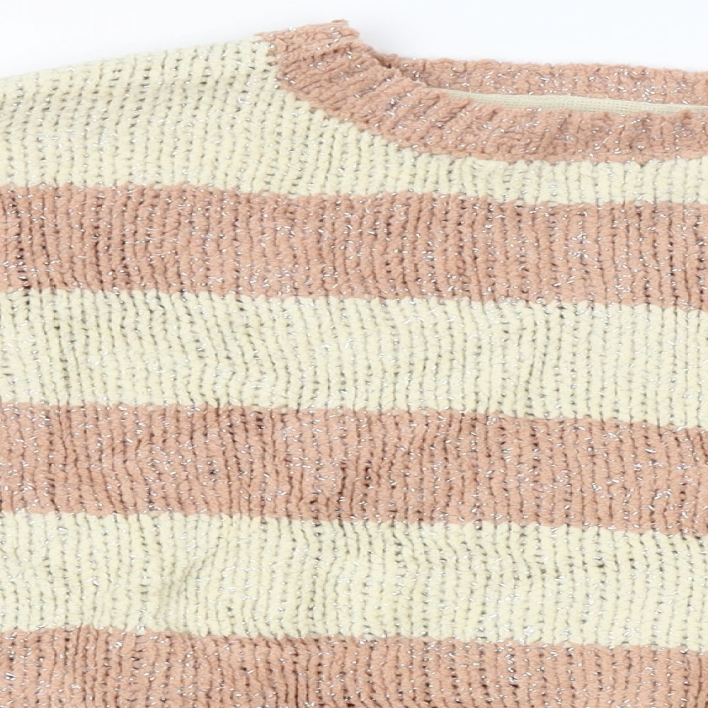 Primark Girls Beige Striped Knit Pullover Jumper Size 7-8 Years