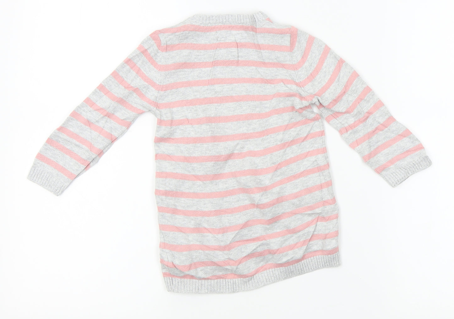 Primark Girls Grey Striped Knit Jumper Dress  Size 9-12 Months  - bunny