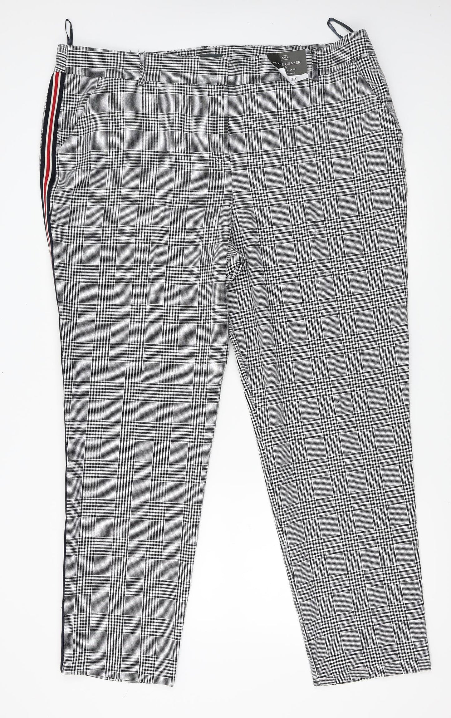 Dorothy Perkins Womens Grey Plaid  Chino Trousers Size 22 L31 in