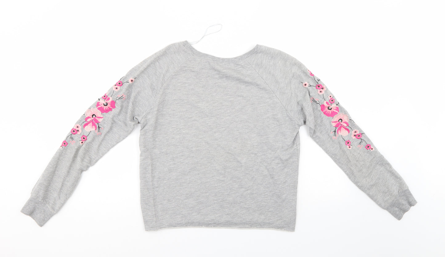 Select Womens Grey Floral  Pullover Sweatshirt Size 12