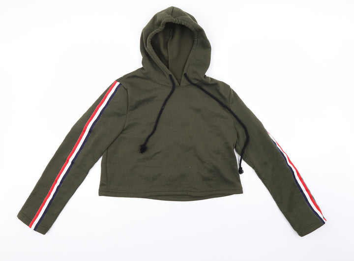 Preworn Womens Green Pullover Hoodie Size L - Cropped
