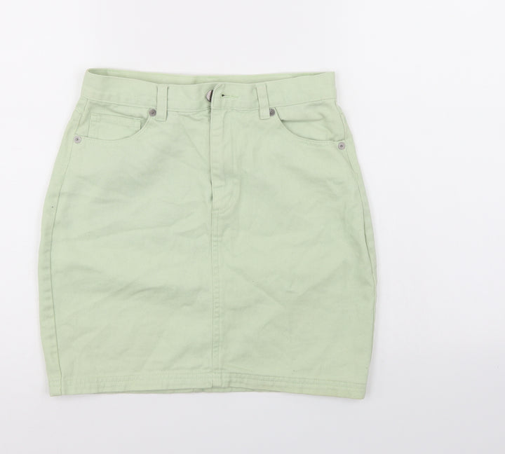Monki Womens Green Denim A-Line Skirt Size 6