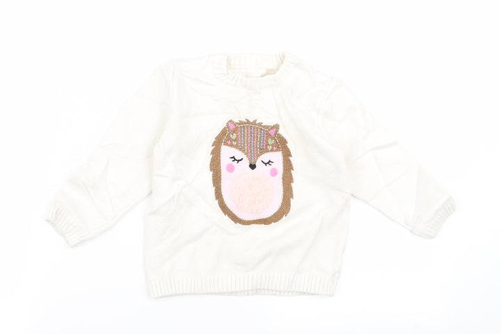 Preworn Girls White   Pullover Jumper Size 2 Years