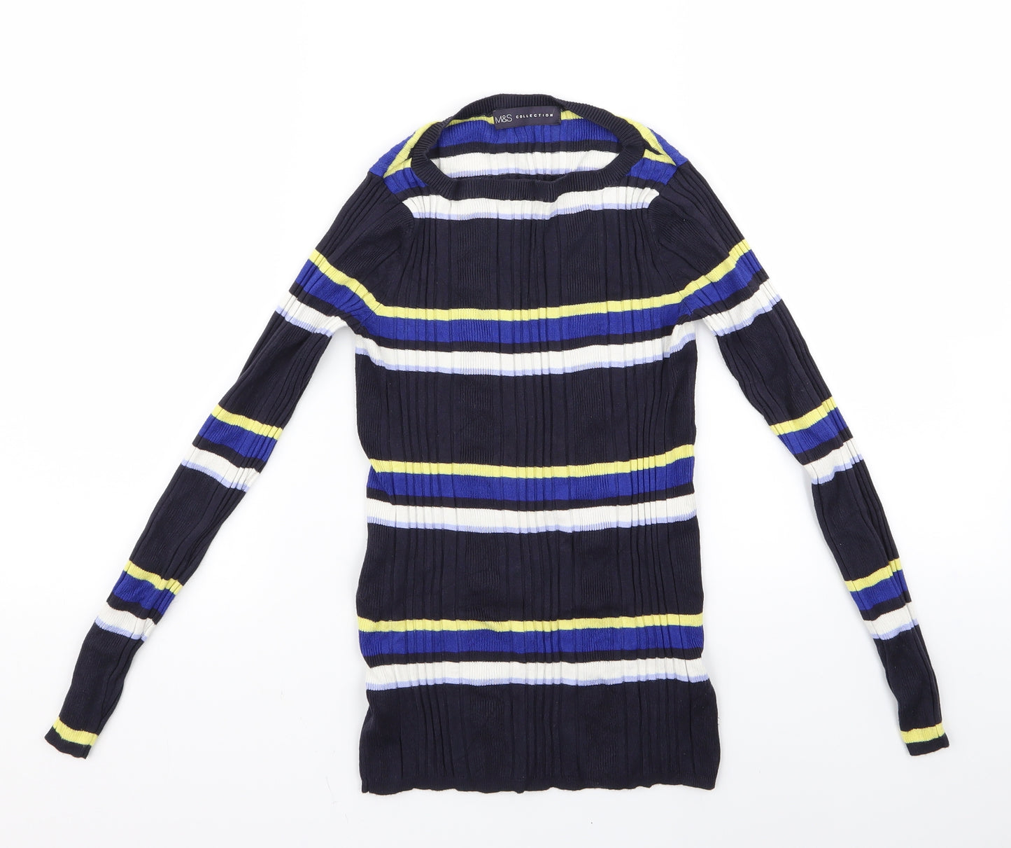 m&s Womens Multicoloured Striped Rayon Pullover Jumper Size 10