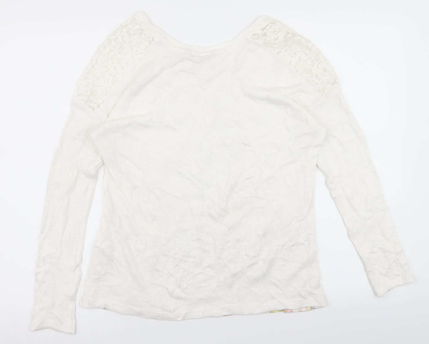 Preworn Womens White Floral  Basic T-Shirt Size 12