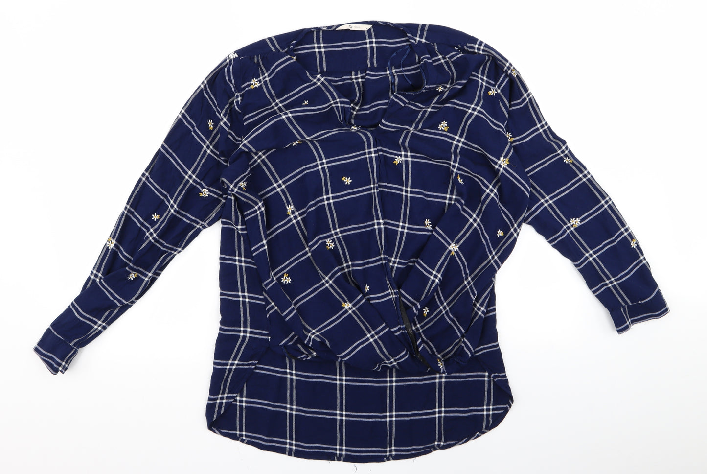 TU Womens Blue Check  Basic Button-Up Size 16