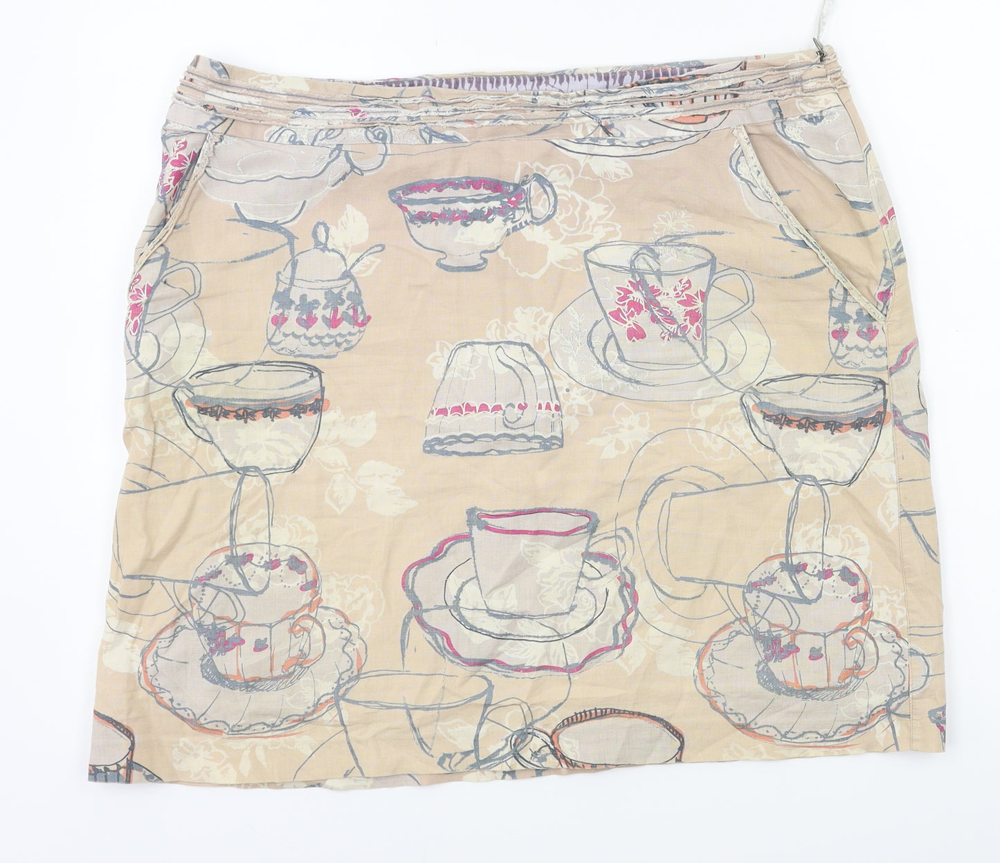 White Stuff Womens Beige Houndstooth  Peasant Skirt Size 16  - tea and biscuits pattern