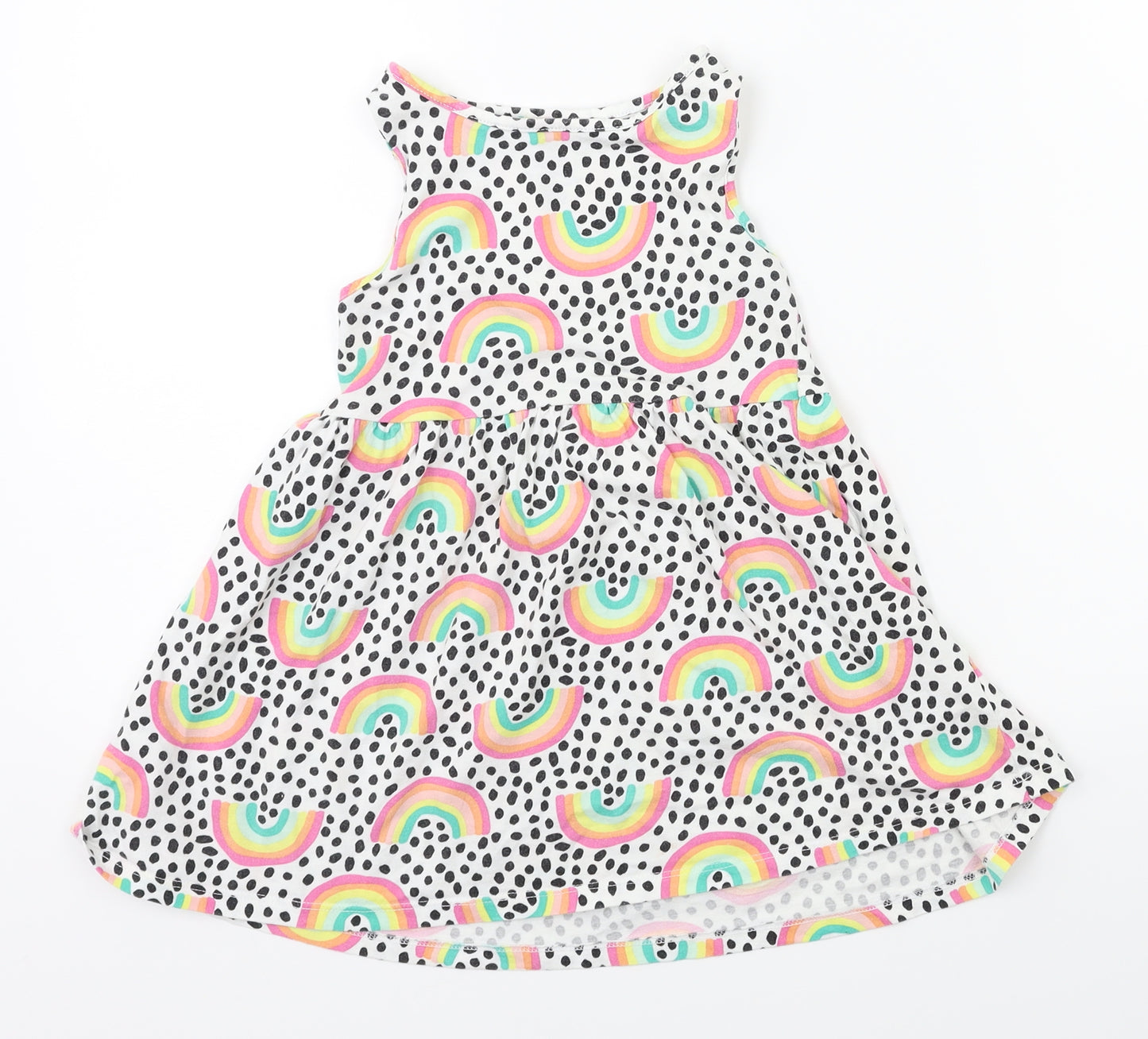 F&F Girls White Spotted  Fit & Flare  Size 4-5 Years  - Rainbow