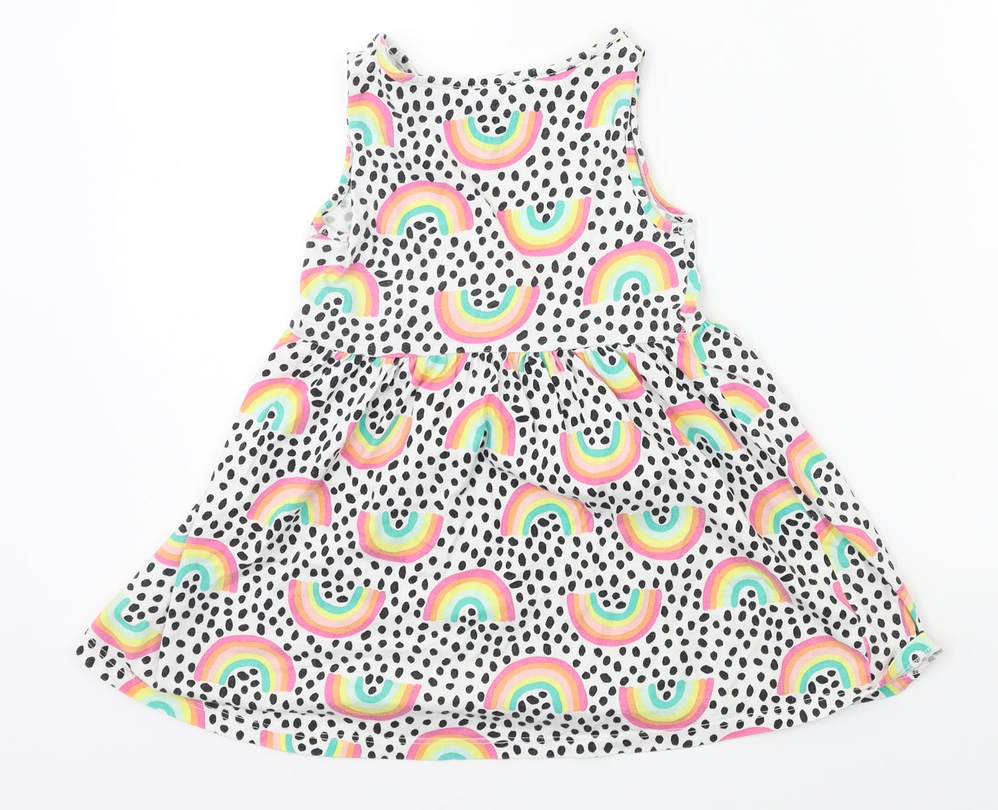 F&F Girls White Spotted  Fit & Flare  Size 4-5 Years  - Rainbow