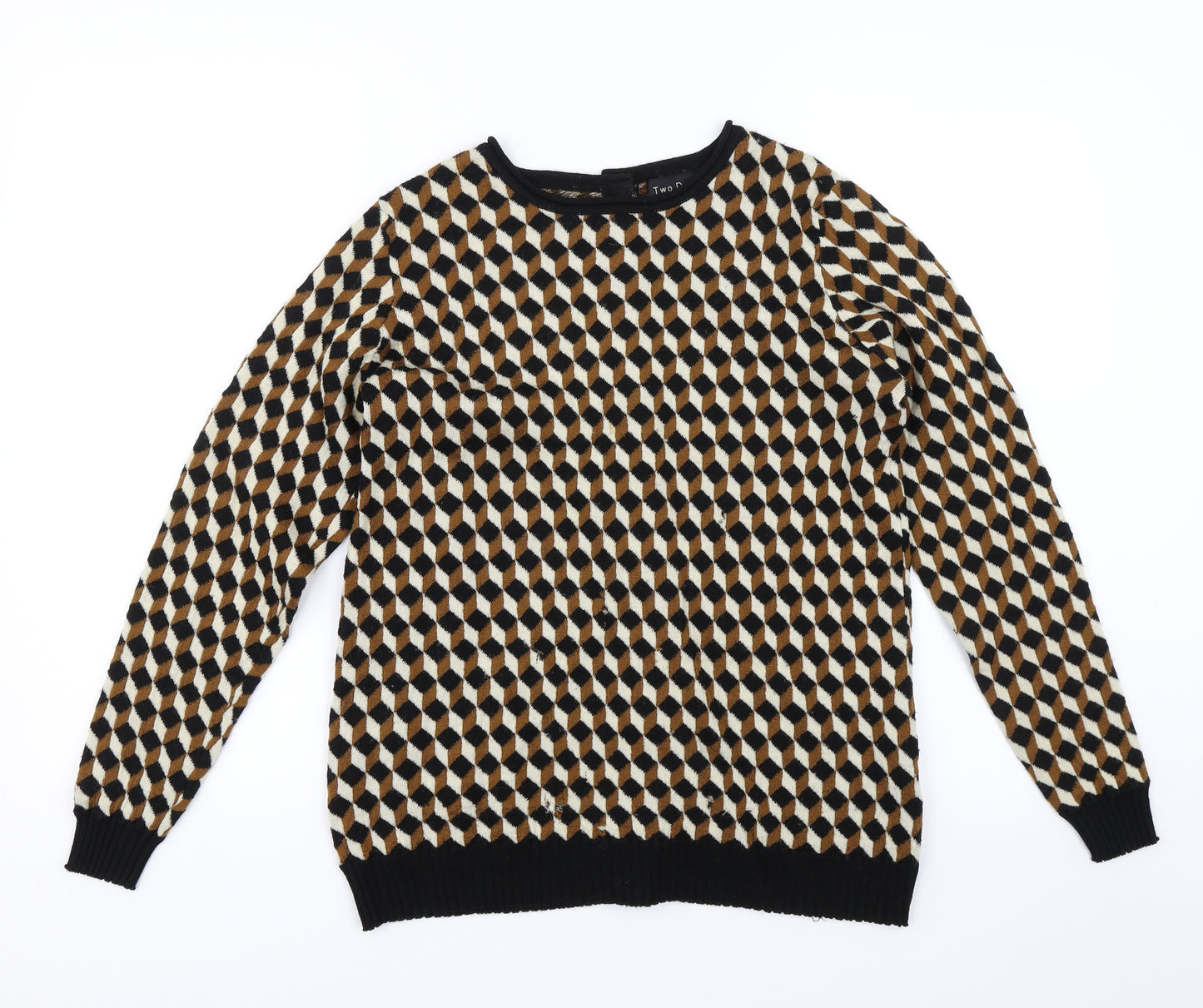 Two Danes Womens Brown Herringbone  Pullover Jumper Size S