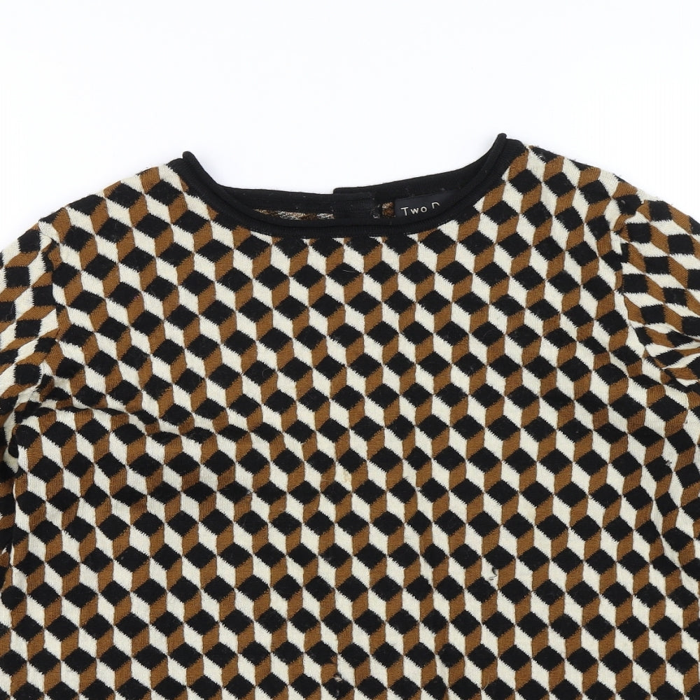 Two Danes Womens Brown Herringbone  Pullover Jumper Size S