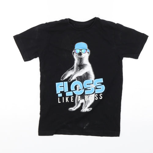 Preworn Boys Black   Basic T-Shirt Size 6-7 Years  - Floss like a boss
