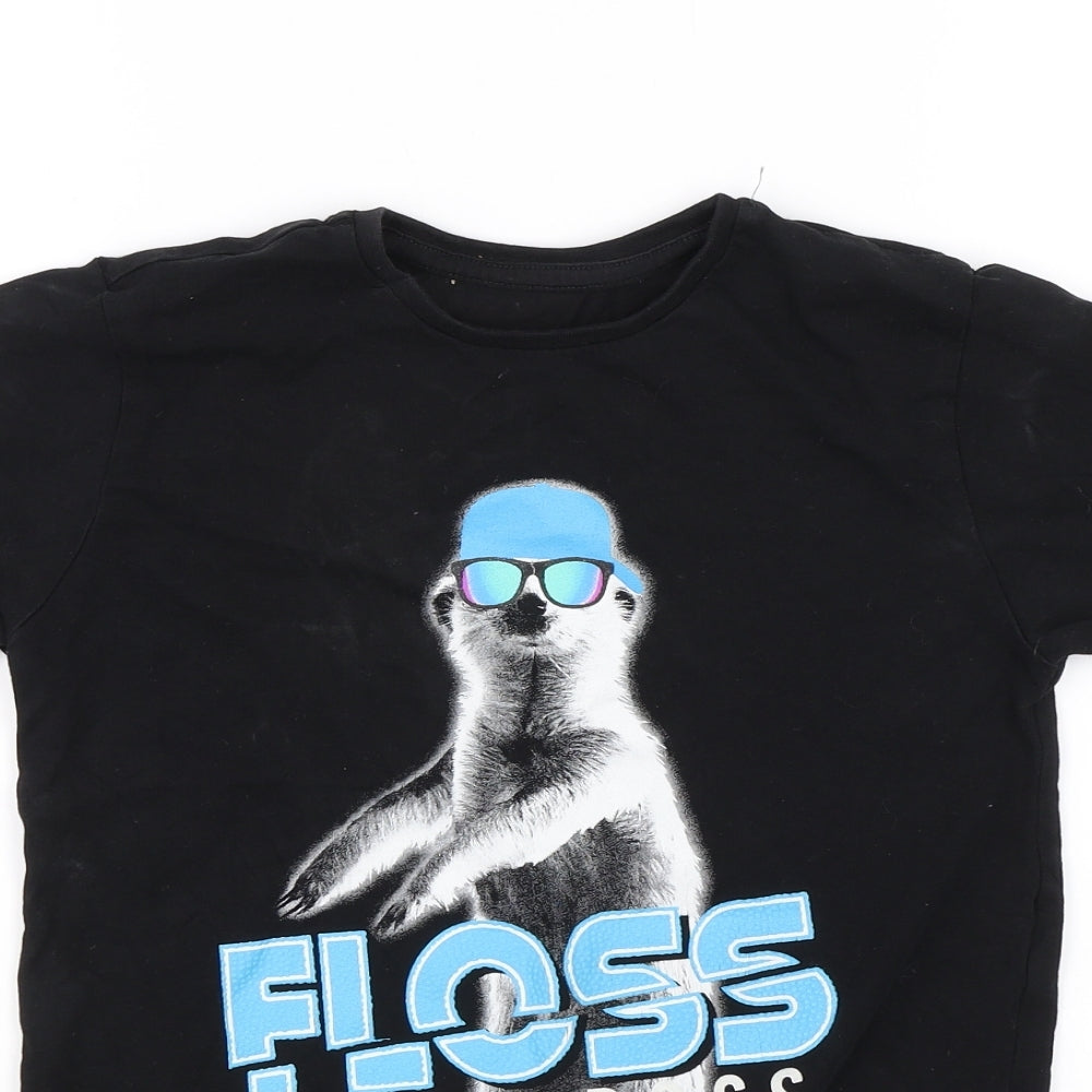 Preworn Boys Black   Basic T-Shirt Size 6-7 Years  - Floss like a boss
