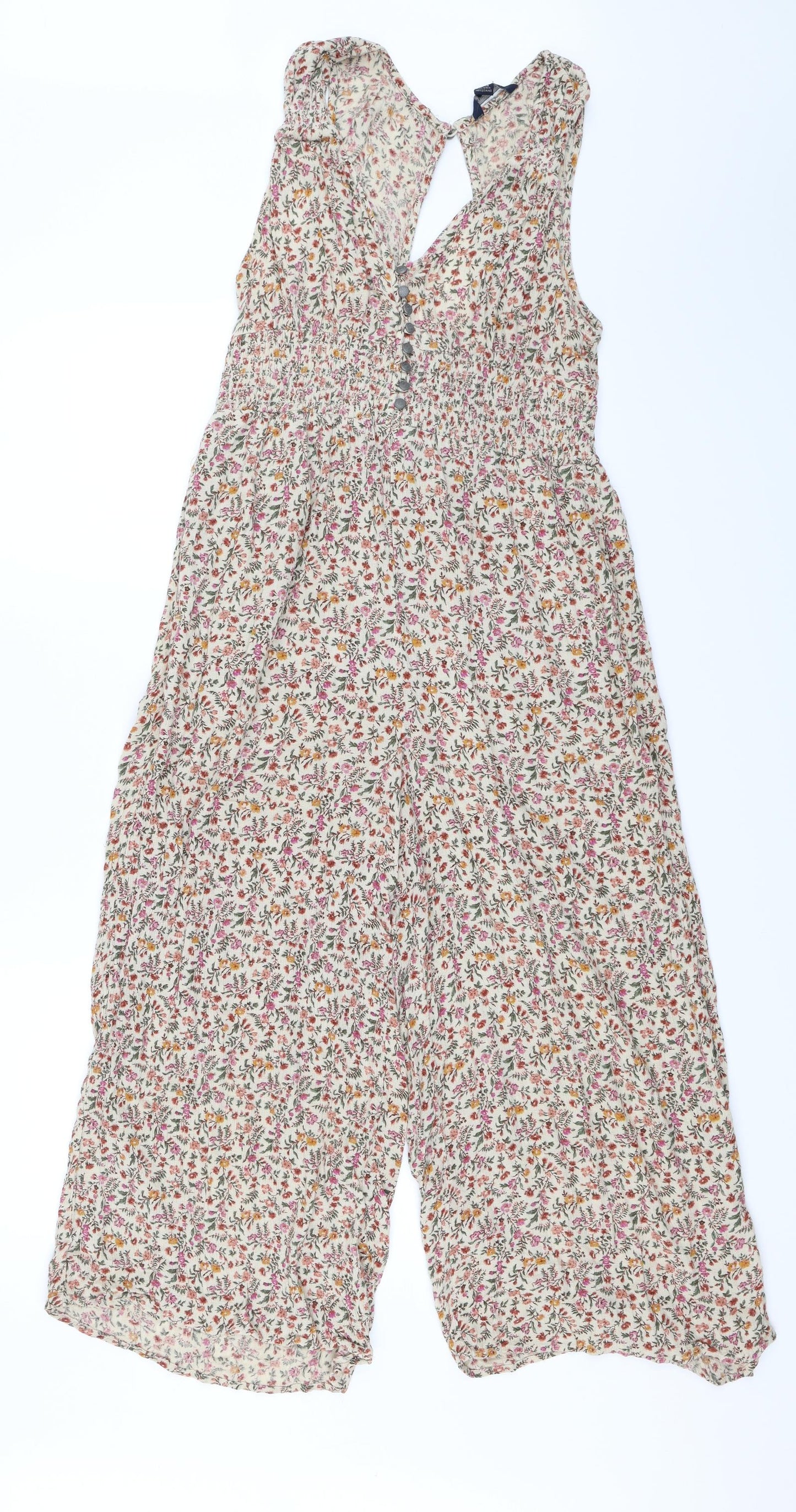 American Eagle Womens Beige Floral  Jumpsuit One-Piece Size S