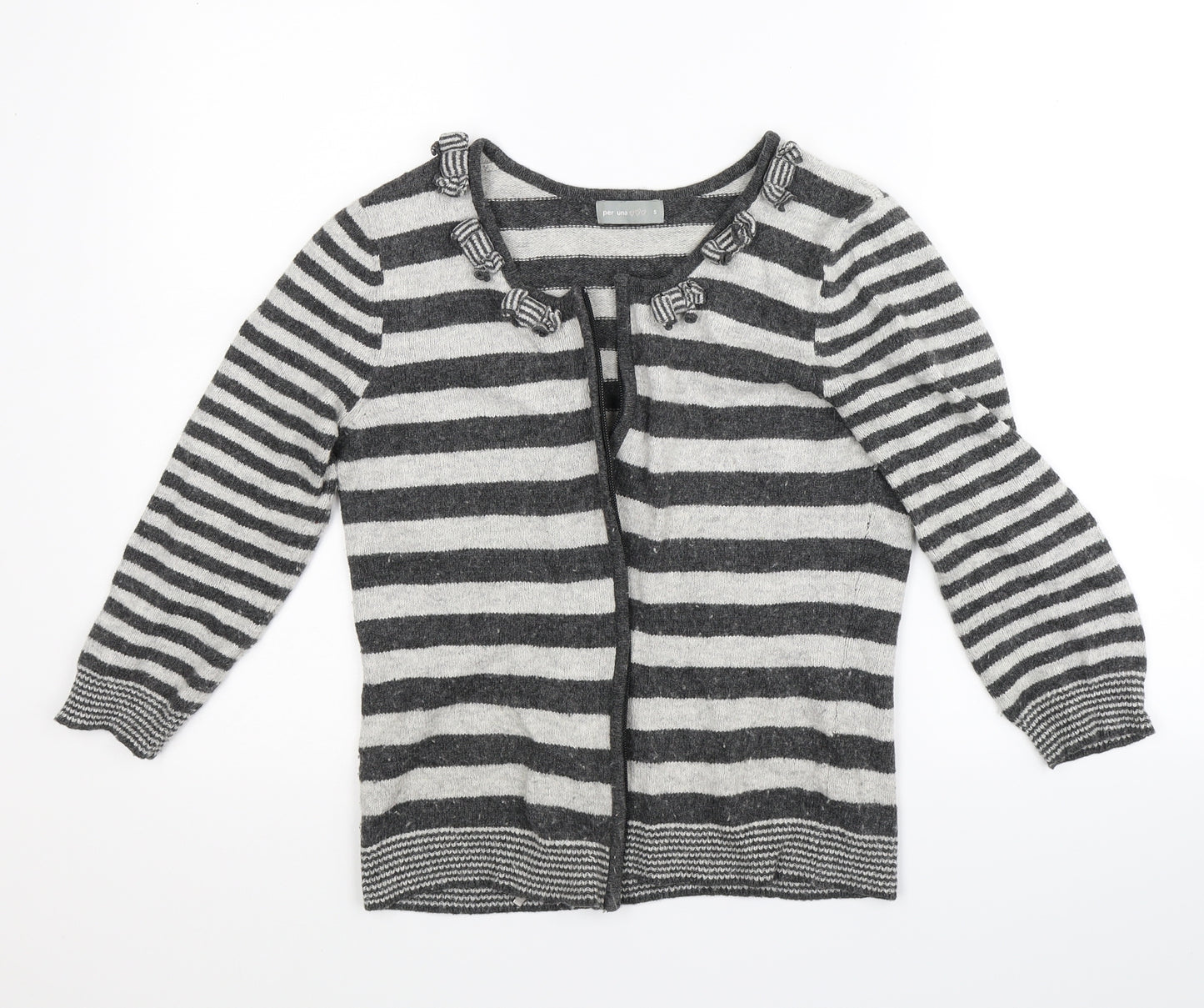 Per Una Womens Grey Striped  Full Zip Jumper Size S