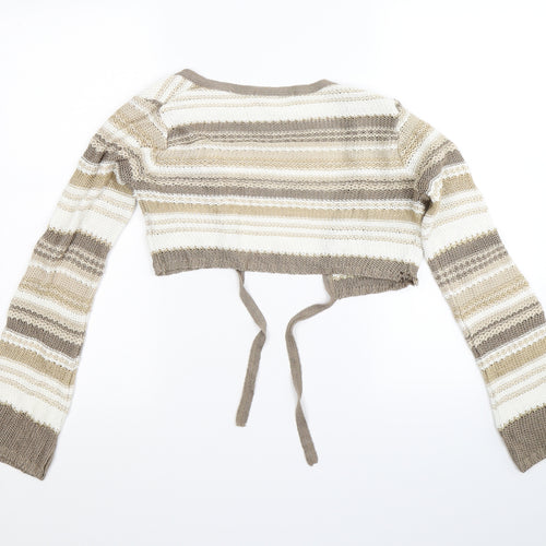 River Island Womens White Striped  Shrug Jumper Size 8