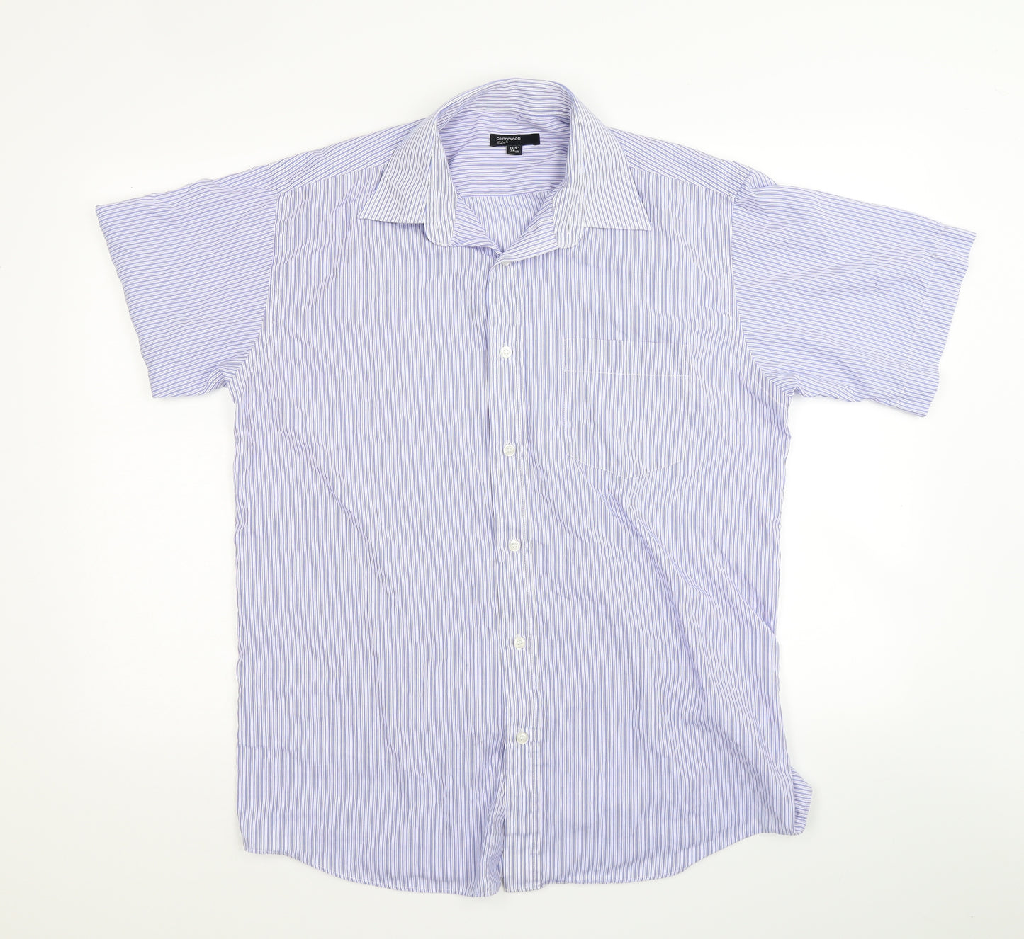 Cedar Wood State Mens Blue Striped   Dress Shirt Size 15.5