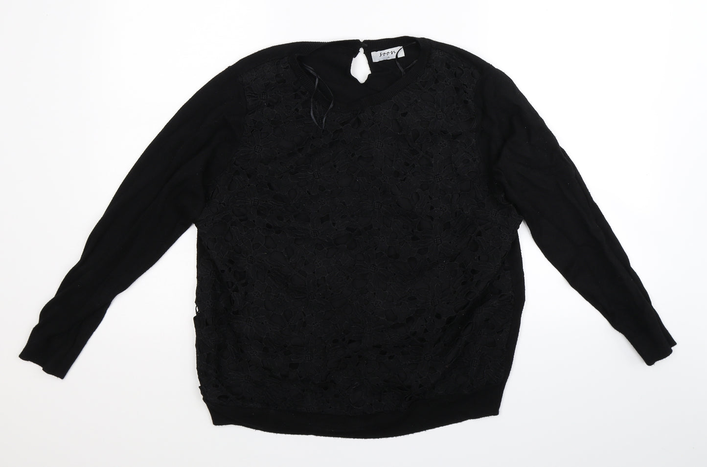 Soon Womens Black Floral  Pullover Jumper Size 18
