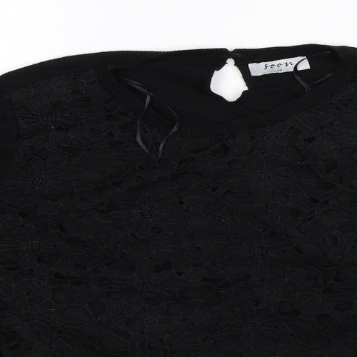 Soon Womens Black Floral  Pullover Jumper Size 18