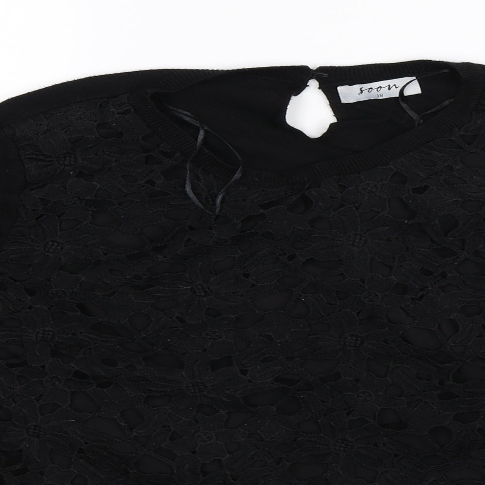 Soon Womens Black Floral  Pullover Jumper Size 18