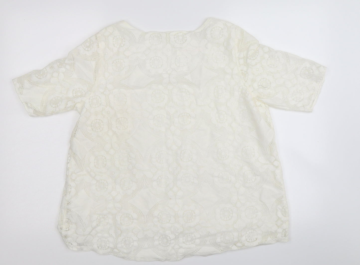 Preworn Womens White Floral  Basic T-Shirt Size 12