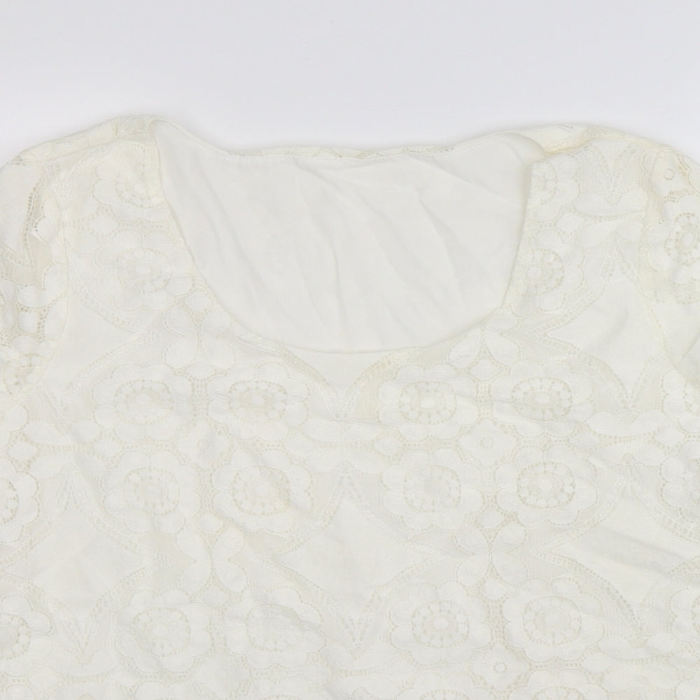 Preworn Womens White Floral  Basic T-Shirt Size 12