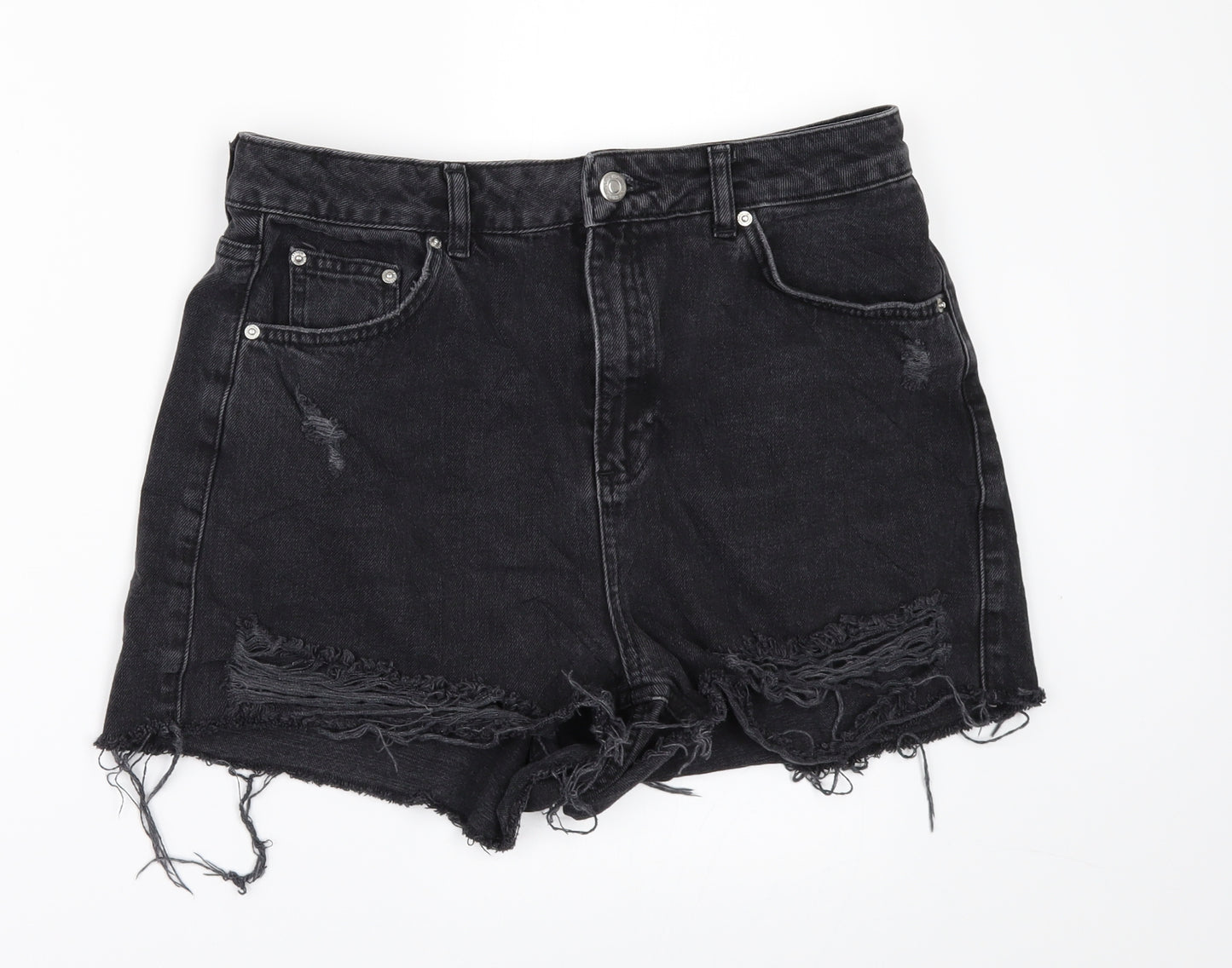 Topshop Womens Black  Denim Cut-Off Shorts Size 12
