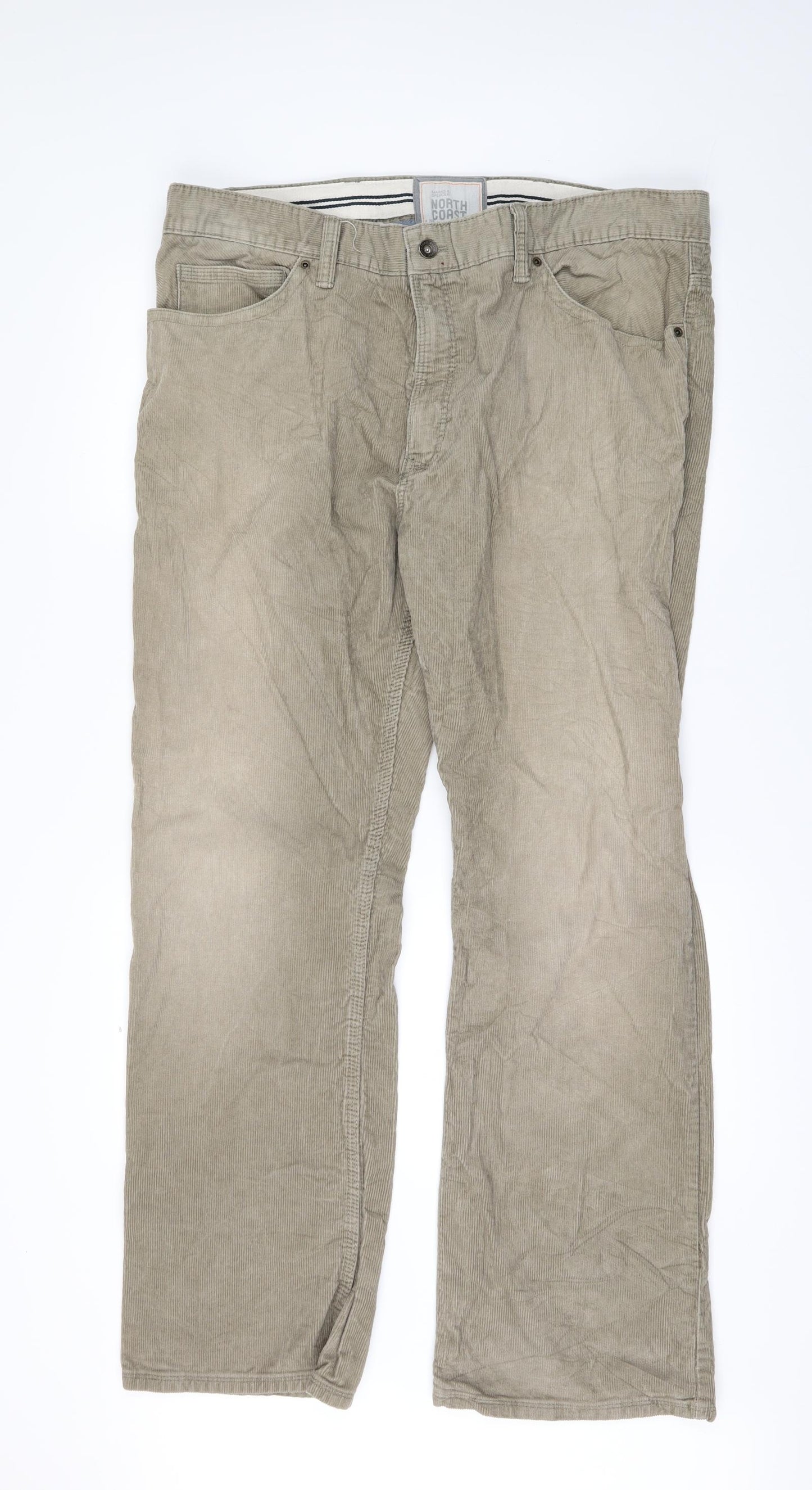 Marks and Spencer Mens Beige  Corduroy Wide-Leg Jeans Size 40 in L31 in