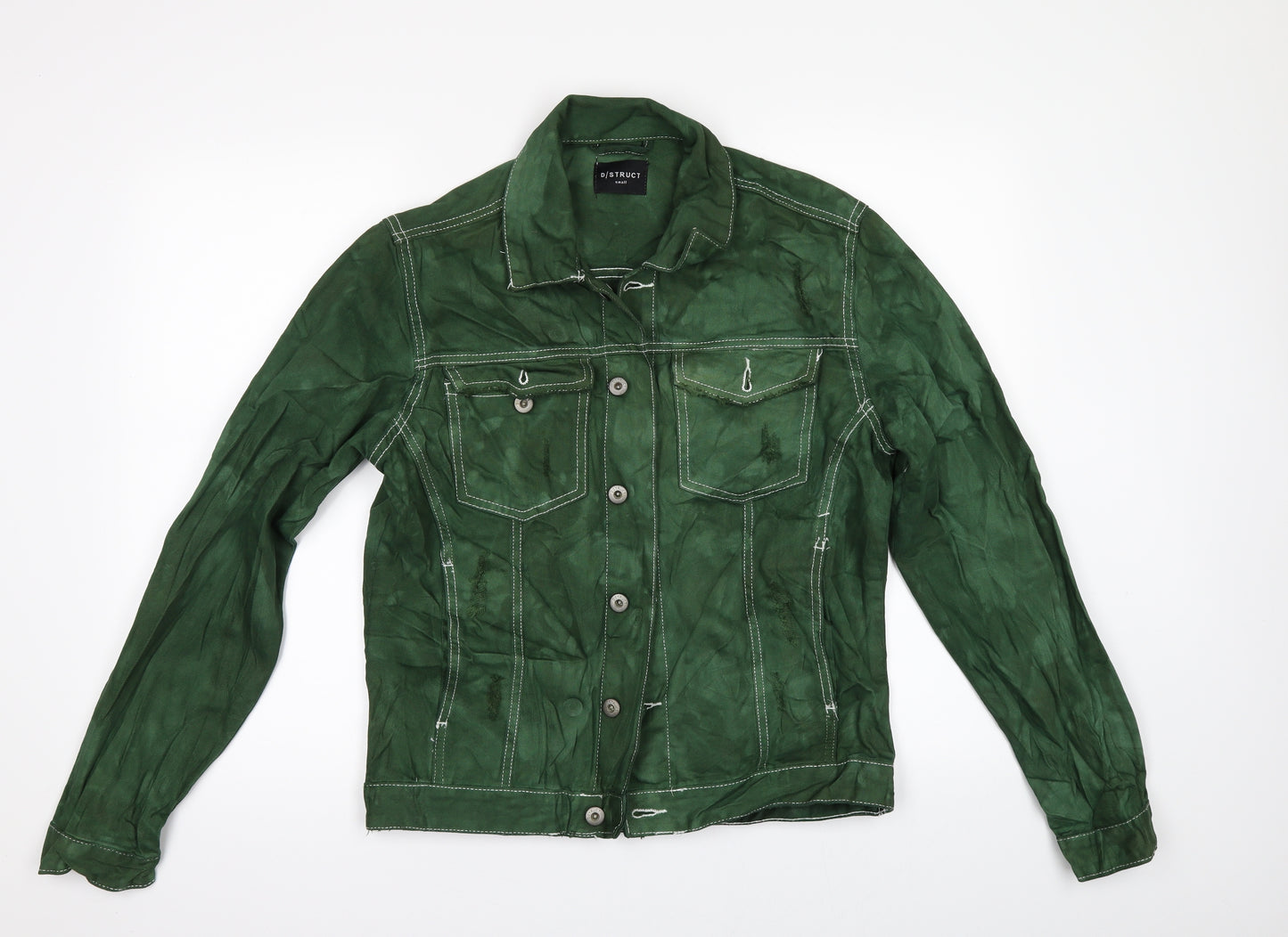 D/struct Mens Green  Denim Jacket  Size S  - DISTRESSED