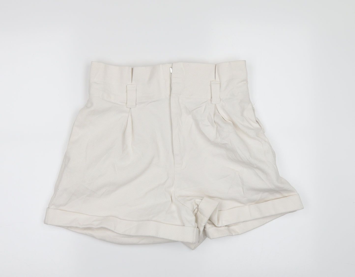 Zara Womens White  Denim Paperbag Shorts Size M - High Waist