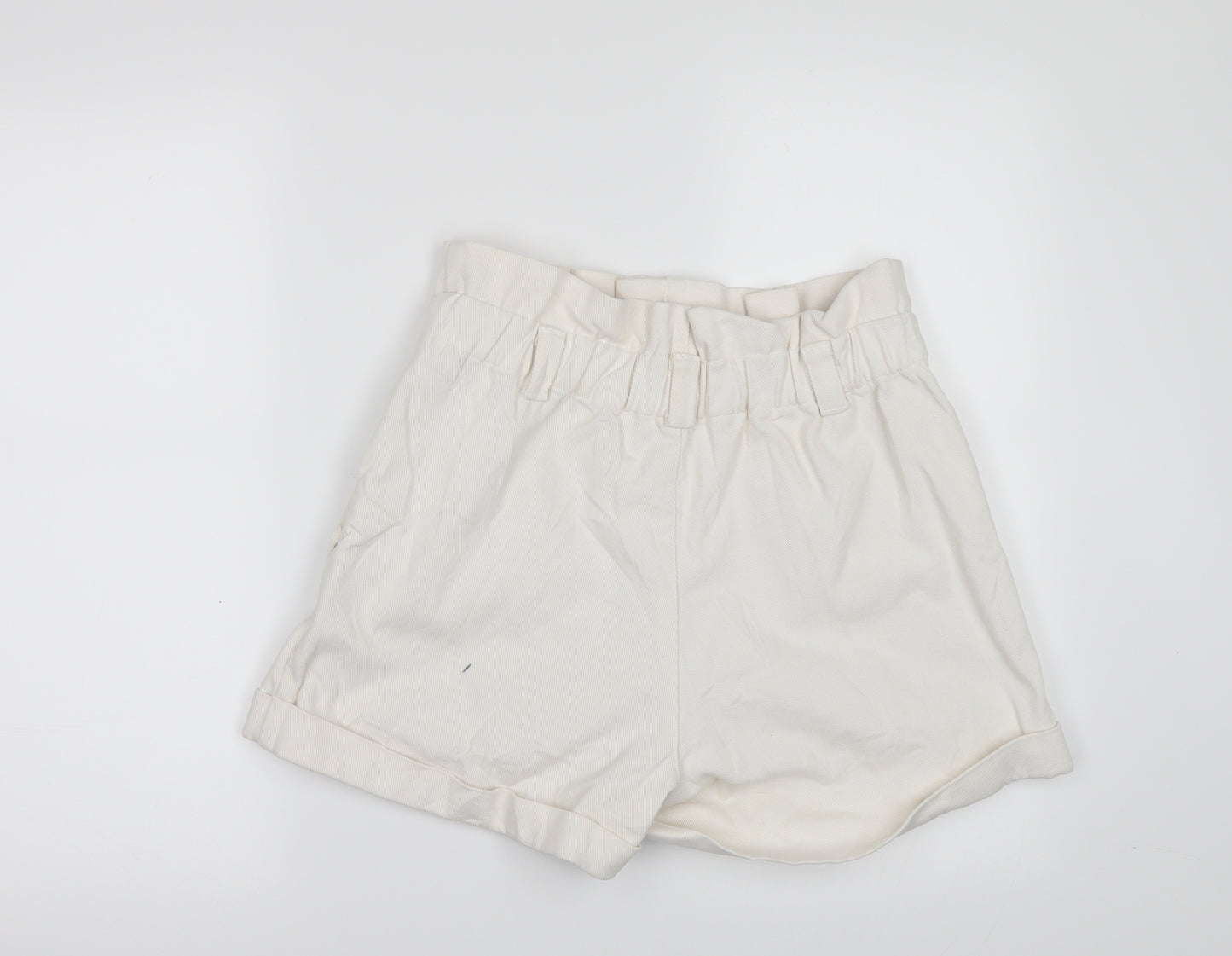 Zara Womens White  Denim Paperbag Shorts Size M - High Waist