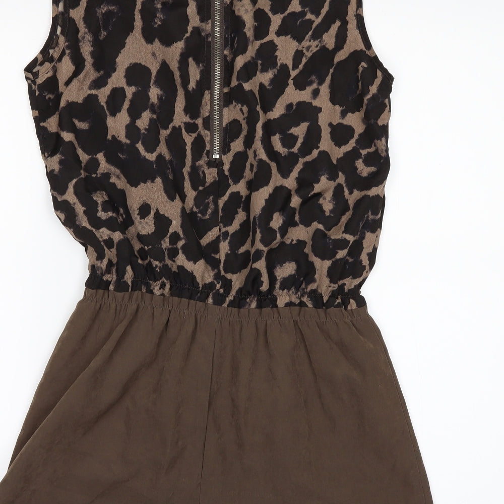 Glamorous Womens Brown Animal Print  Playsuit One-Piece Size 10