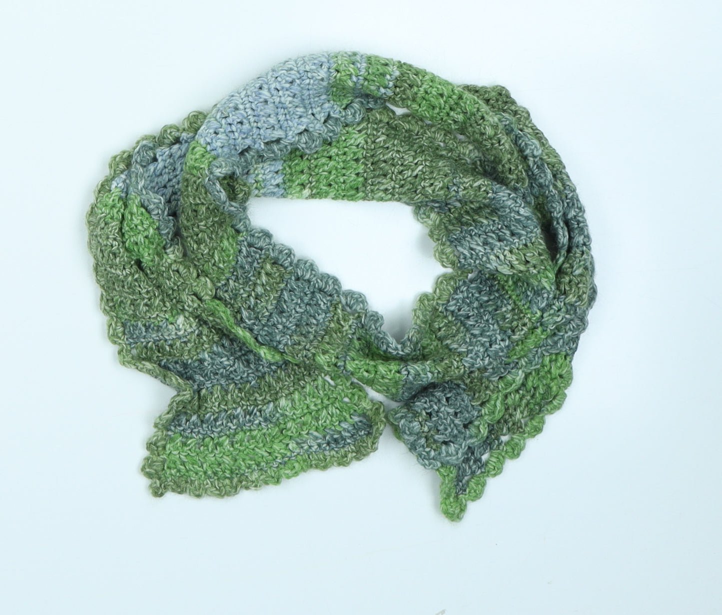 Preworn Womens Green Striped Knit  Scarf