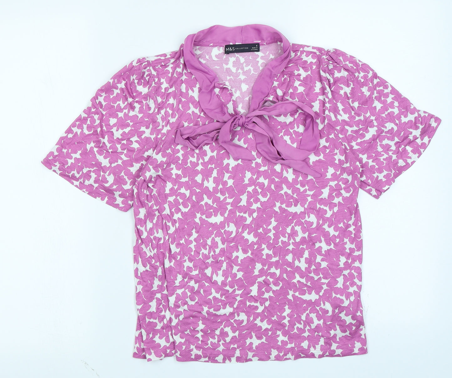 M&S Collection Womens Pink Floral  Basic T-Shirt Size 8