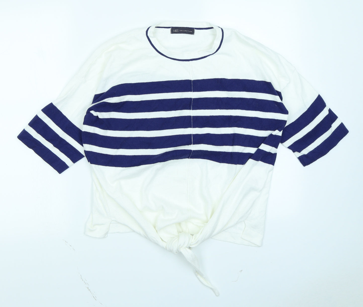 M&S Collection Womens White Striped  Basic T-Shirt Size M